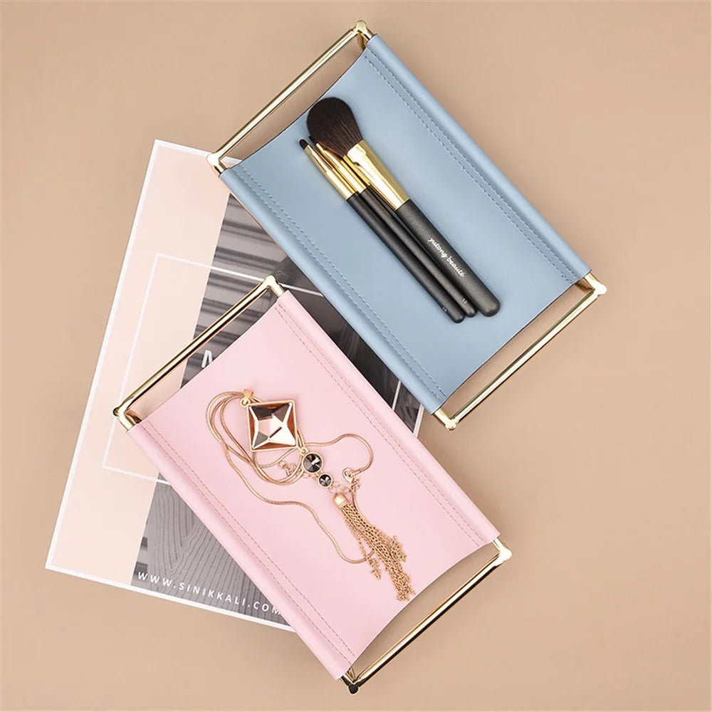 Iron Art Leather Sundries Organizer Tray Home Desktop Keys Watch Phone Storage Tray Decoration - Blue - 6