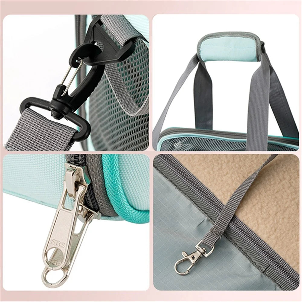 LDLC QS-064 Folding Pet Hand Bag Portable Dog Cat Shoulders Bag Breathable Pet Gift Carrier Case for Traveling - Sky Blue - 7