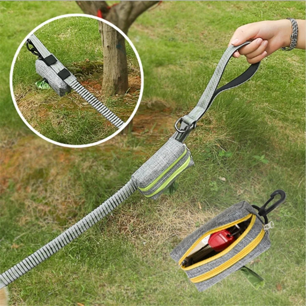 LDLC QS-080 Pet Gift Waste Bag Dispenser Zippered Pouch Portable Dog Poop Bag Holder Leash Attachment, Double Zipper - Grey / Yellow - 3