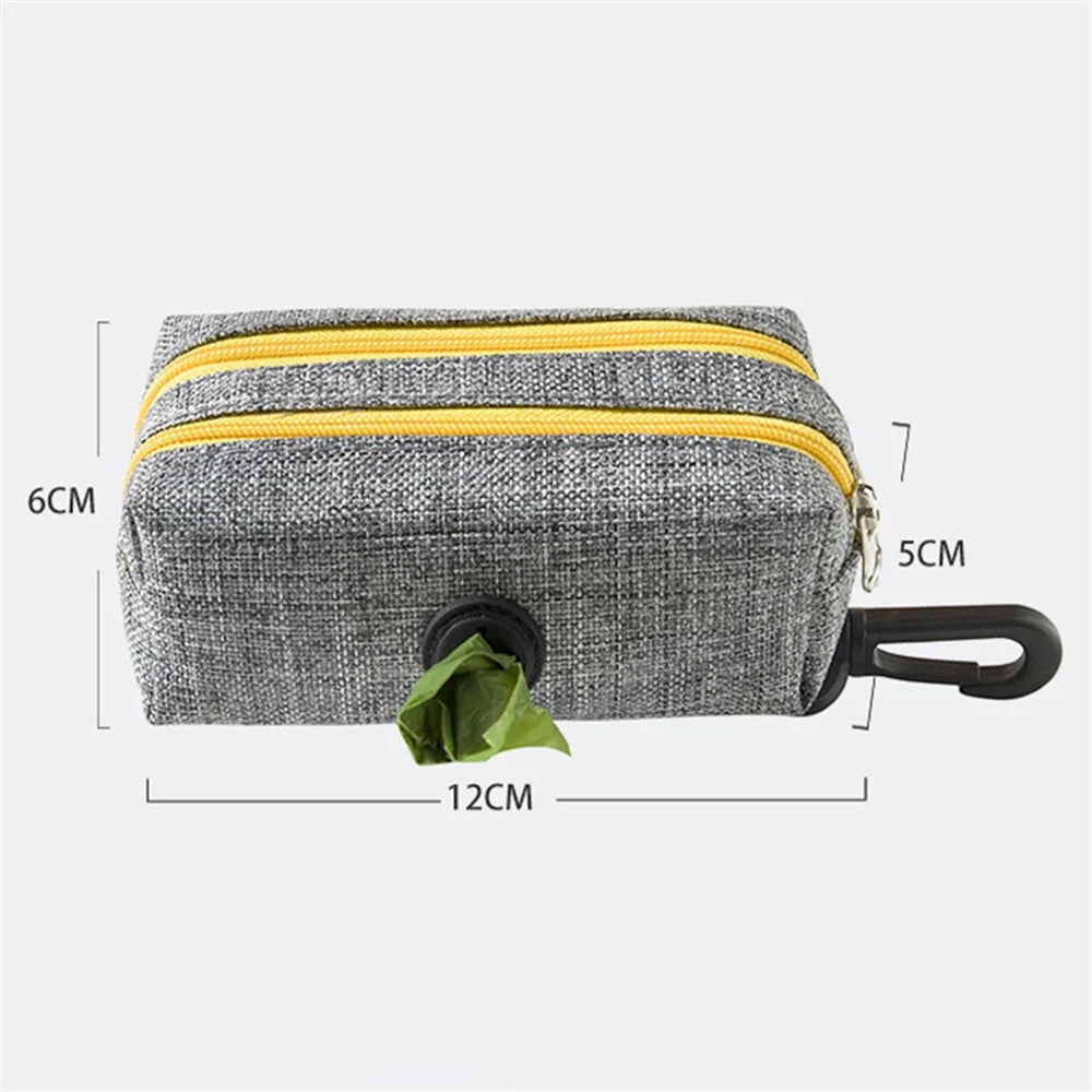 LDLC QS-080 Pet Gift Waste Bag Dispenser Zippered Pouch Portable Dog Poop Bag Holder Leash Attachment, Double Zipper - Grey / Yellow - 7