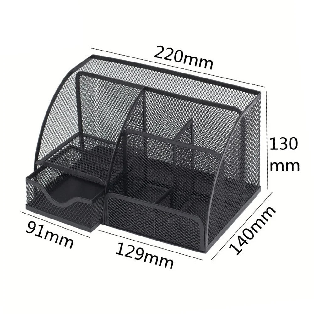 Note Paper Organizer and Pencil Holder Metal Mesh Drawer Organizer for Office Desk - Black - 6