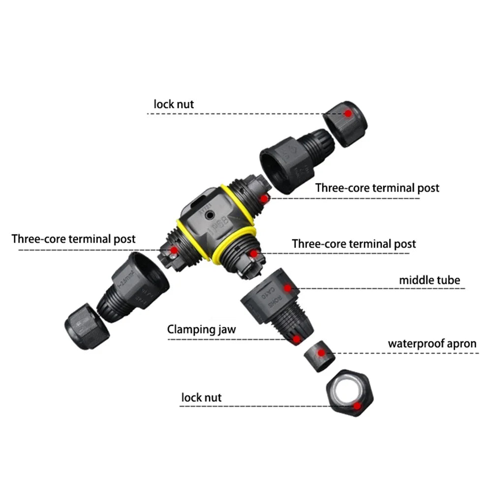 XYT21 IP68 Waterproof 3 Cores T-type Cable Connector Outdoor Wire Lighting Connector - 2