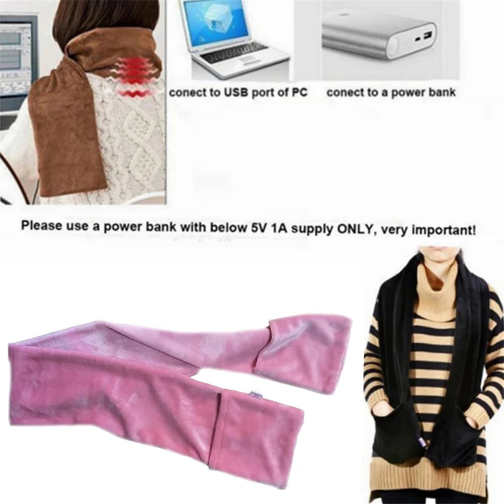 Mink Fleece USB Heated Neck Wrap Winter Electric Heating Warm Scarf with Hand Pocket - Pink - 2