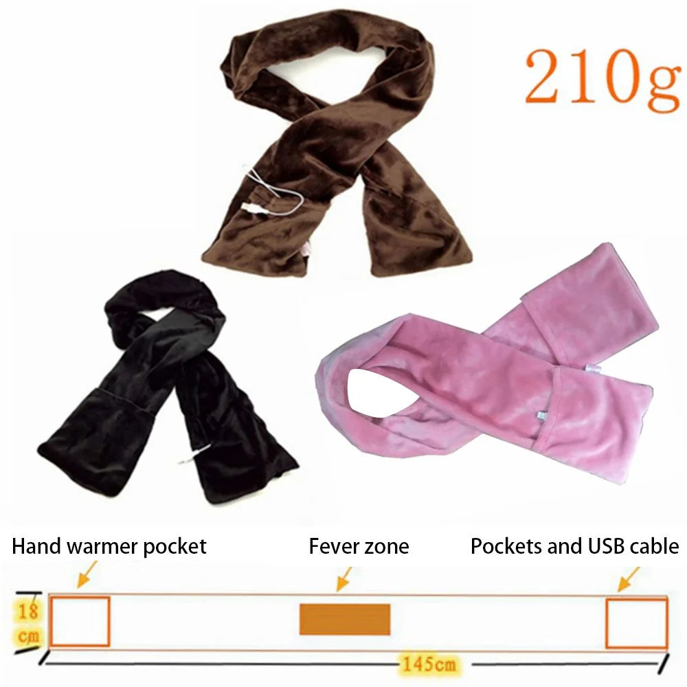 Mink Fleece USB Heated Neck Wrap Winter Electric Heating Warm Scarf with Hand Pocket - Pink - 3