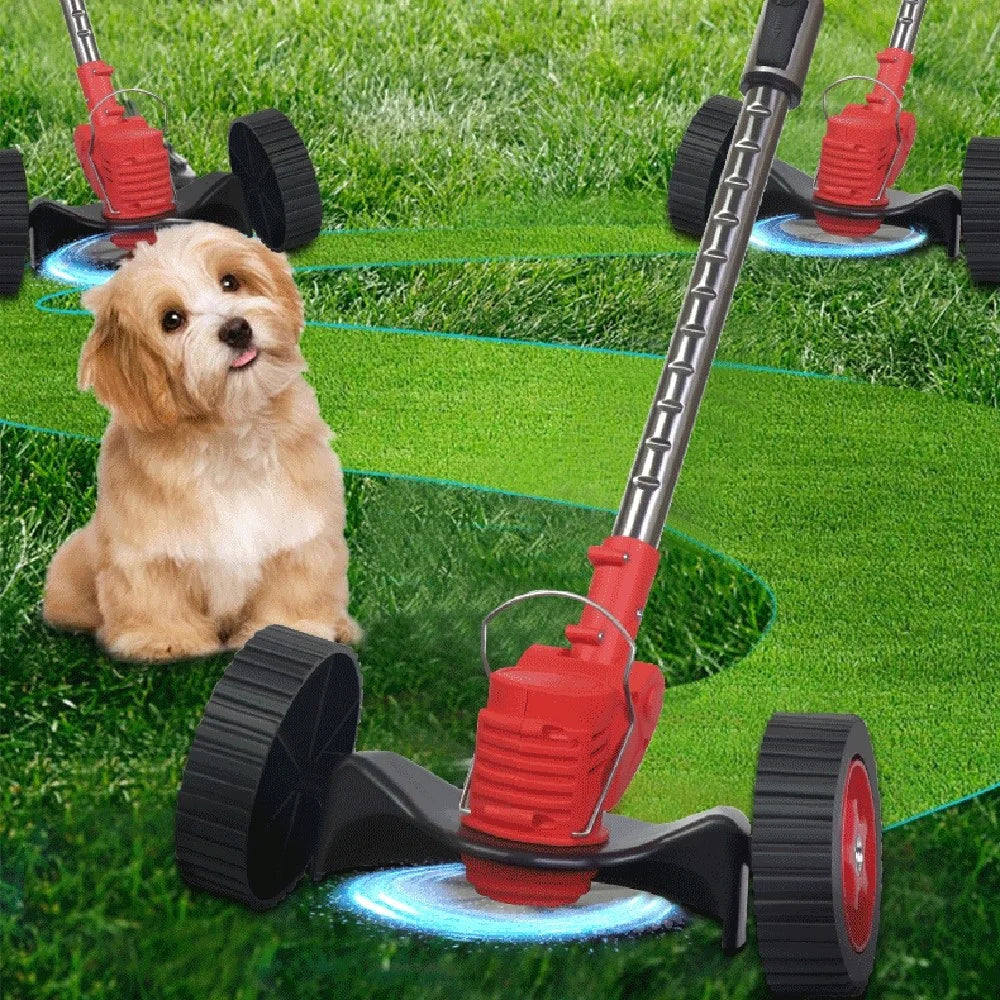 Wheel Design Lawn Mower Weed Wacker Electric Weed Trimmer Portable Weeding Machine with 24VH 6000mAh Battery - Black+Red / EU Plug - 2