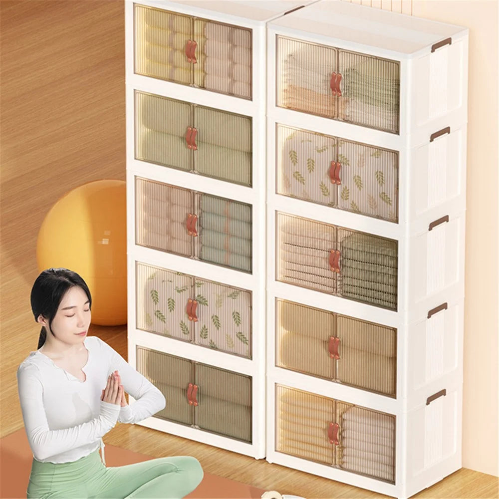 60.5*38*164cm 5 Layers Storage Box PP+HIPS+TPR Clear Door Clothes Snack Toy Storage Cabinet - 5