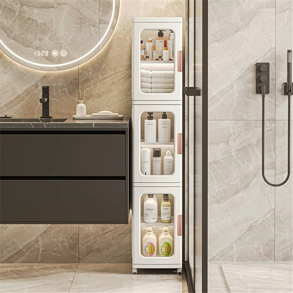 4 Drawers Kitchen Gap Organizer Narrow Dresser PP+PET+ABS Storage Cabinet 24.5x28.5x166CM - Transparent Tan - 5