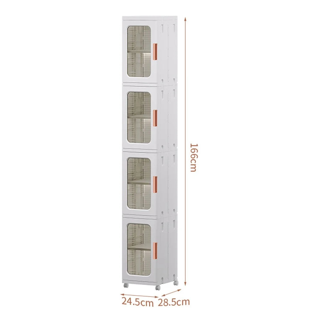 4 Drawers Kitchen Gap Organizer Narrow Dresser PP+PET+ABS Storage Cabinet 24.5x28.5x166CM - Transparent Tan - 7