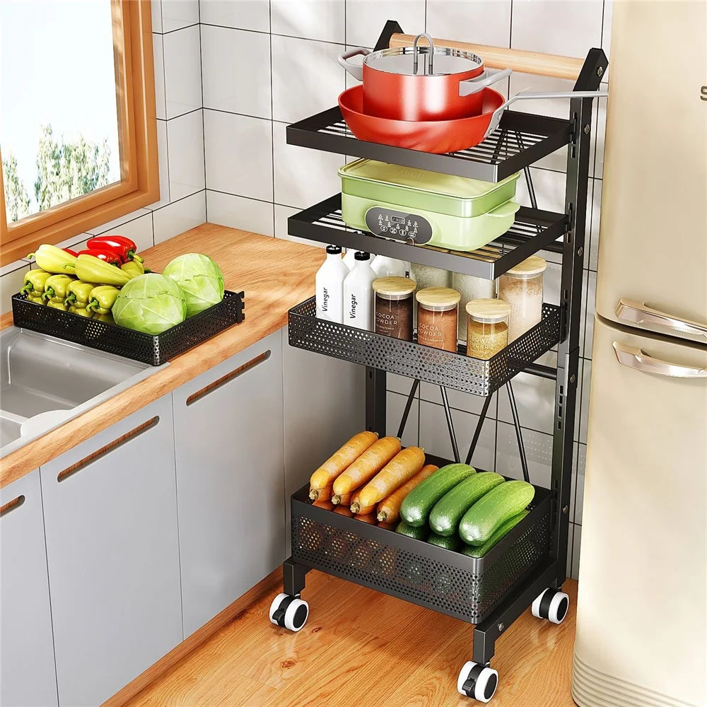 006-ZWJ-6866-4 Snap-Lock 4-Tiers Storage Trolley with Wheels, Removable Storage Rack Home Storage Organizer - Black - 2