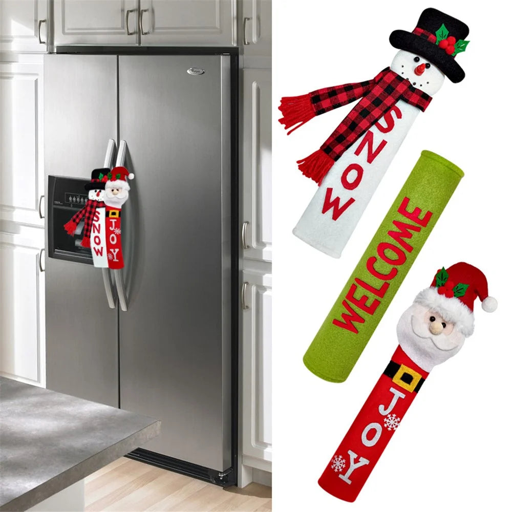 3Pcs / Set Cute Santa Snowman Soft Plush Christmas Gift Refrigerator Door Handle Covers - 5