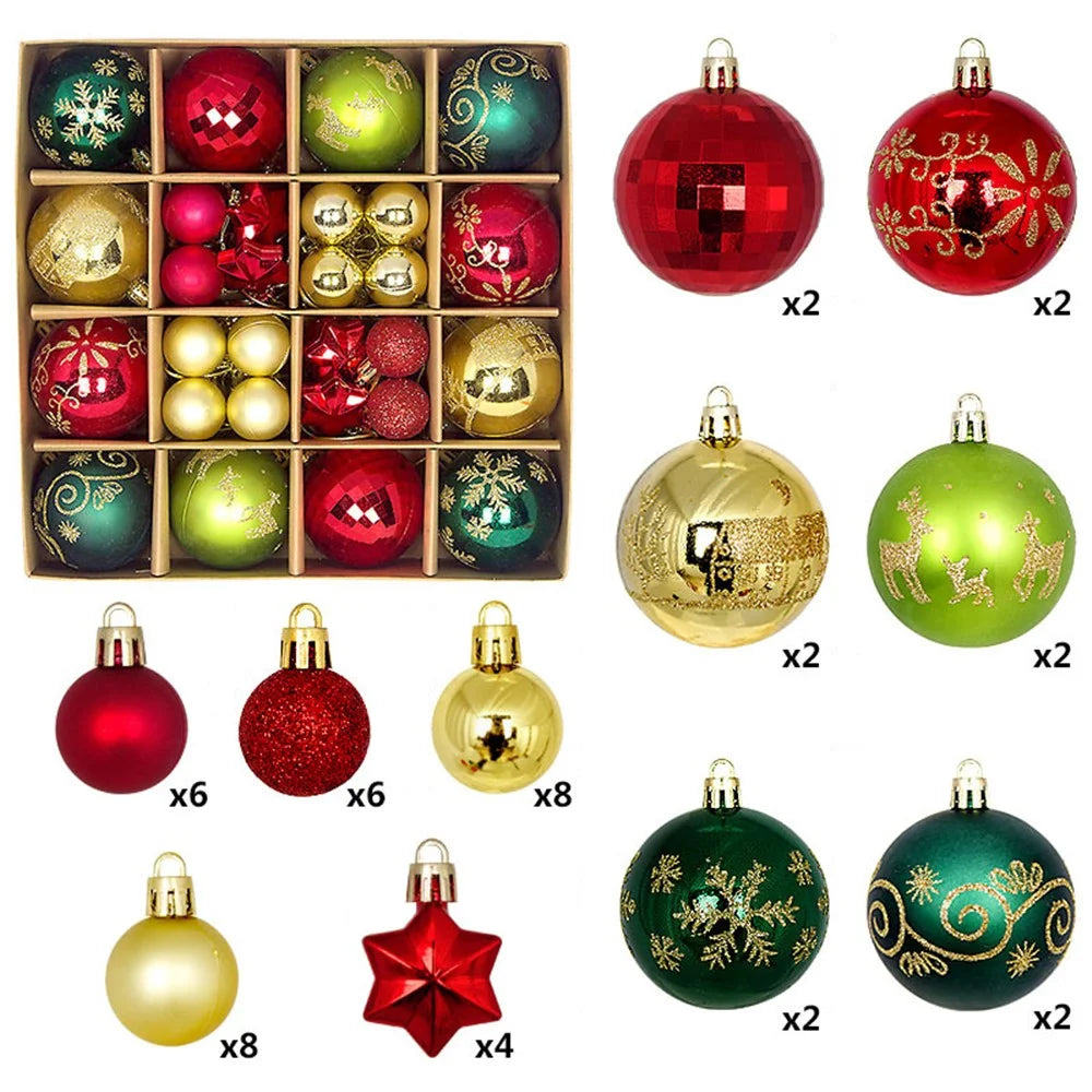 44Pcs / Box 3-6cm Electroplating Plastic Ball Christmas Tree Hanging Ornament Xmas Party Decoration - Gold+Red+Green - 1