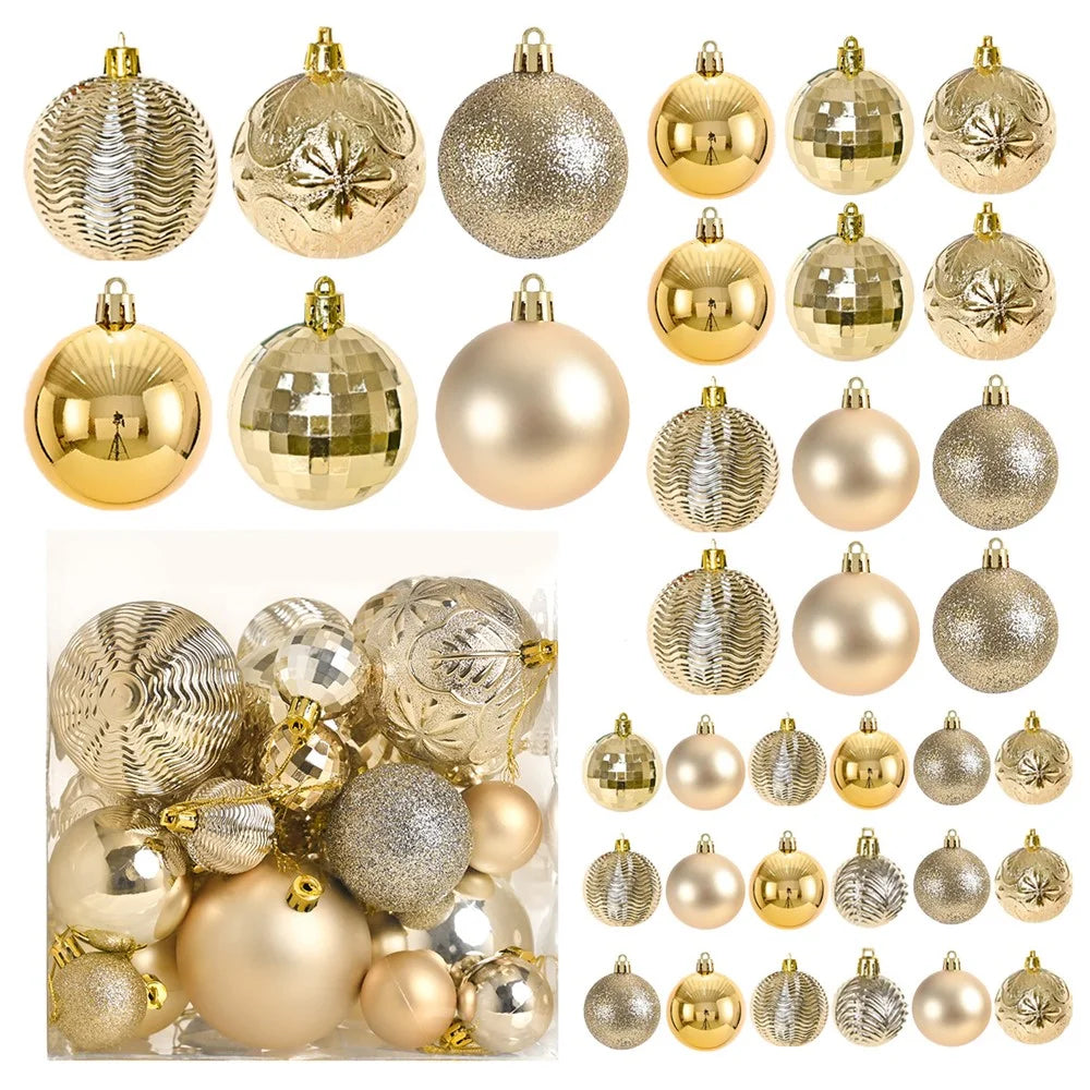 36Pcs 4 / 6 / 8cm Mixed Size Plastic Christmas Ball Ornaments Xmas Party Hanging Decoration Gift - Gold - 2