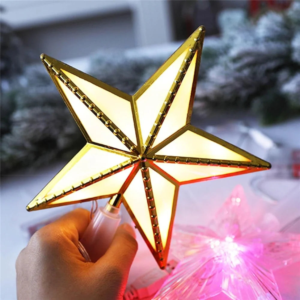 15cm Warm White LED Light Star Shape Christmas Tree Topper Xmas Tree Top Decoration - 3