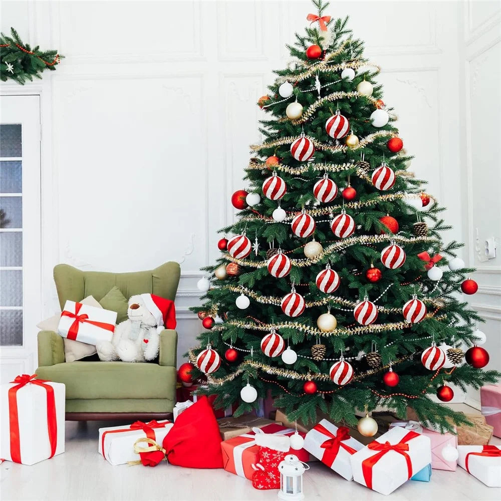 12Pcs 4cm Christmas Tree Round Ball Decoration Festival Xmas Hanging Ball Ornament - Red+White - 3