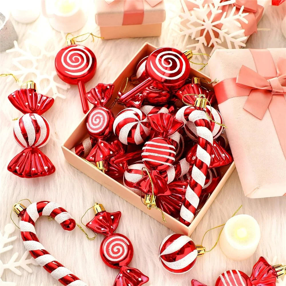 13Pcs / Set Pine Cone Candy Round Ball Christmas Tree Decor Festival Xmas Hanging Ornament - Red - 4