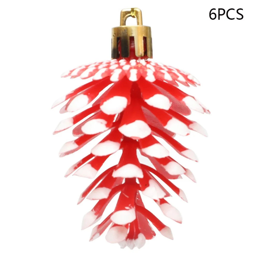 6Pcs Lovely Pine Cone Festival Xmas Decoration Christmas Tree Hanging Ornament - Red - 1