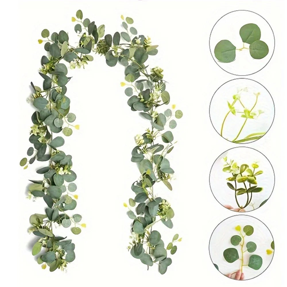 180cm Eucalyptus Leaf Vine Artificial Green Plant Realistic Vine Home Decoration - 5