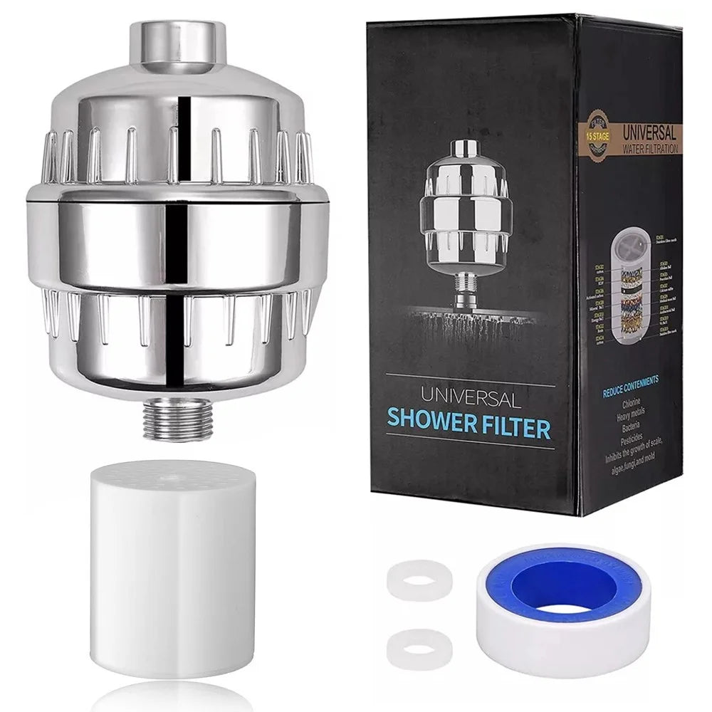 10 Stages Bathroom Water Filter Remove Chlorine Heavy Metals Filtered Shower Head, with 1 Filter - 1