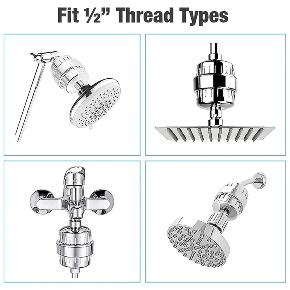 16 Stages Bathroom Water Filter Remove Chlorine Heavy Metals Filtered Shower Head, with 1 Filter - 2