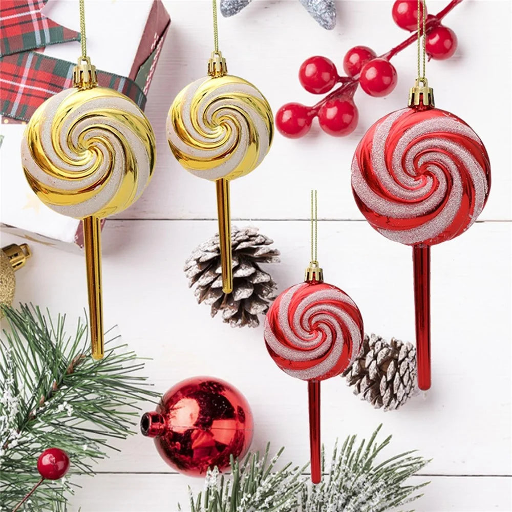6PCS Merry Christmas Ball Set Candy Cane Stick Candy Christmas Decoration Painted Pendant - Gold - 5