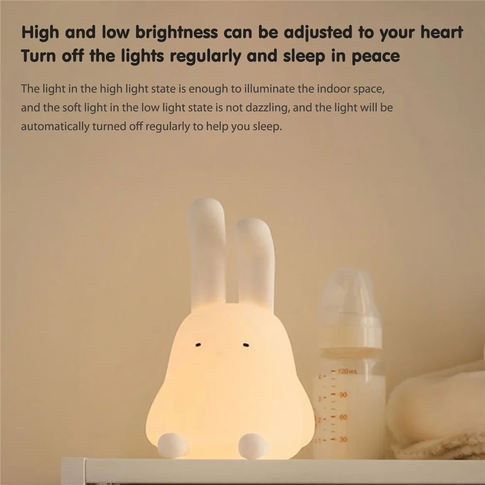 Cartoon Folded Ear Rabbit ABS+Silicone LED Night Lamp Rechargeable Bedside Tap Light Home Decor - 7