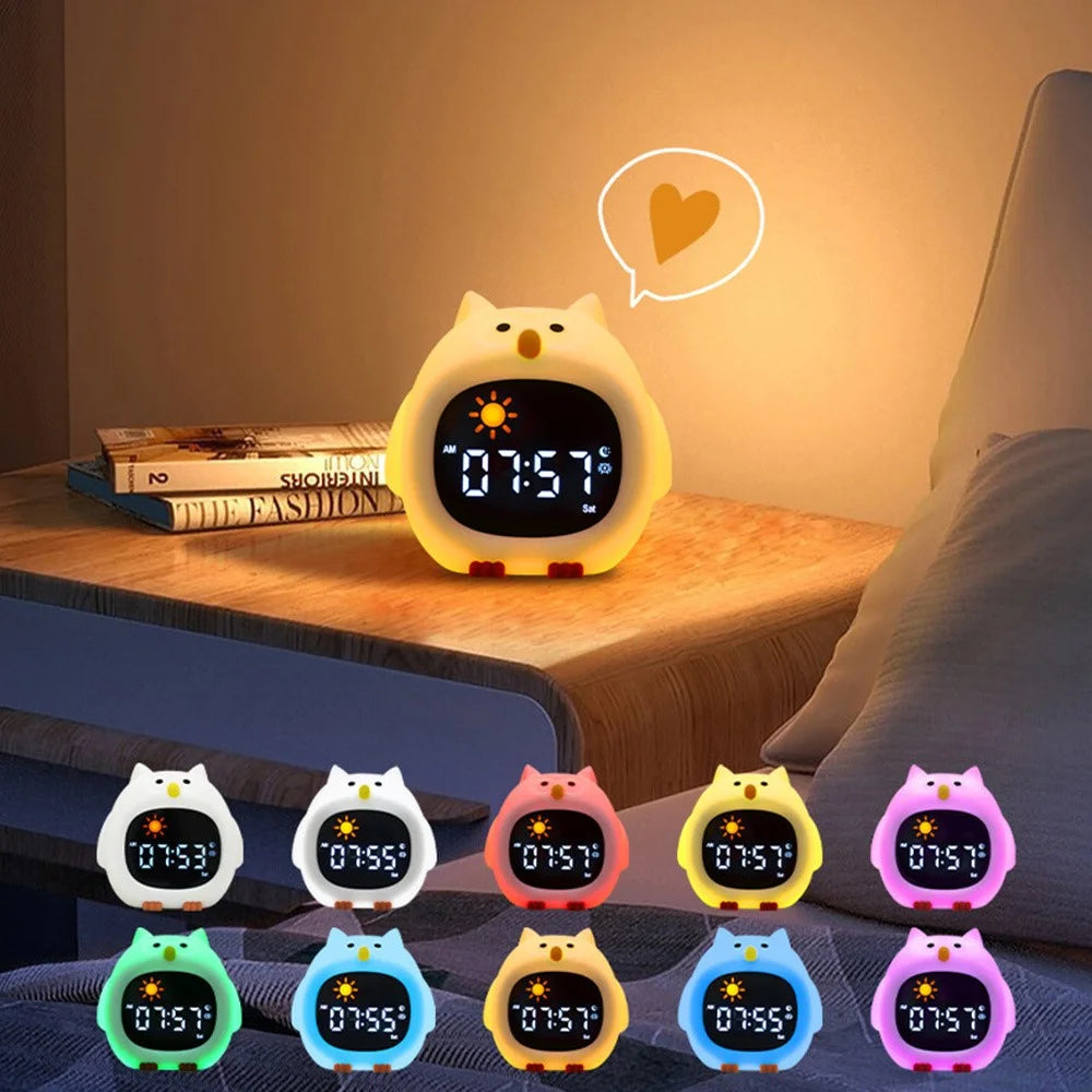 JL-825 Cartoon Owl Shape White Noise Alarm Clock Sleep Bedside Lamp Tap Control Night Light - 2