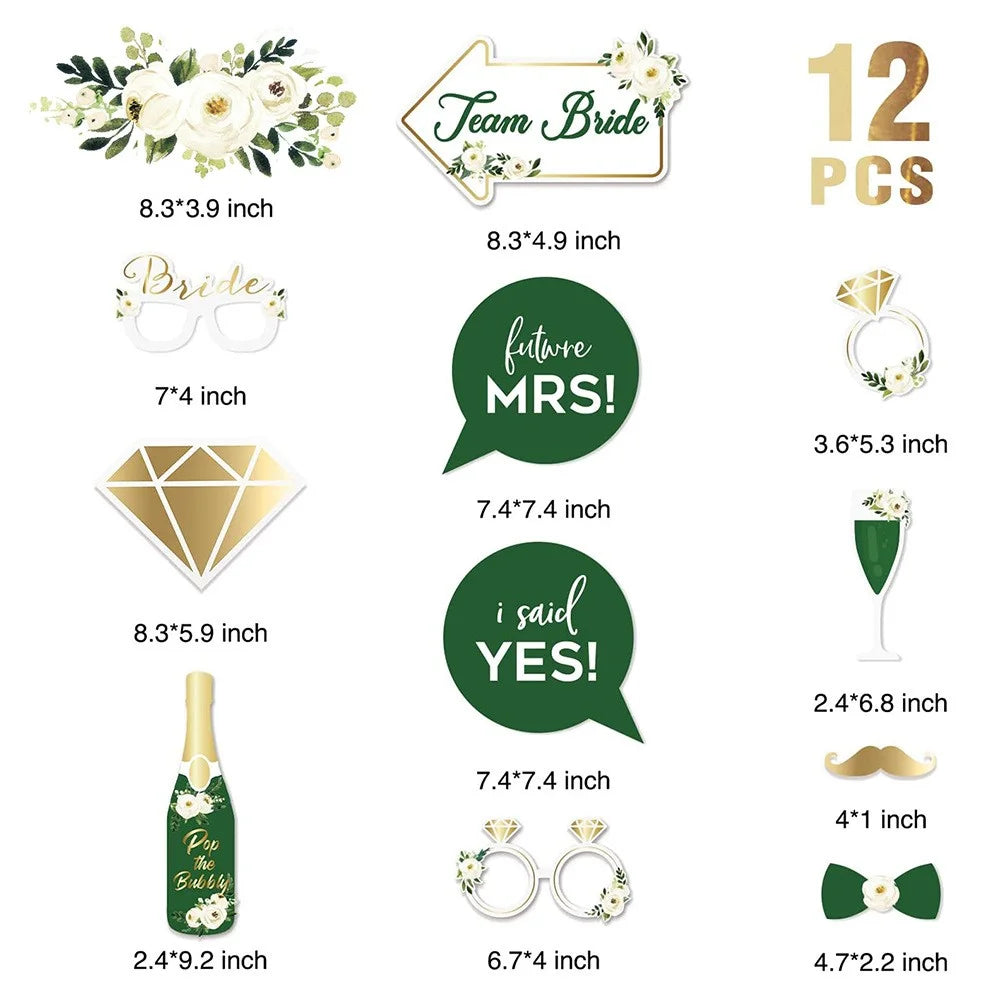 12Pcs / Set Wedding Photo Booth Props Engagement Bride Selfie Props Party Decoration - 2