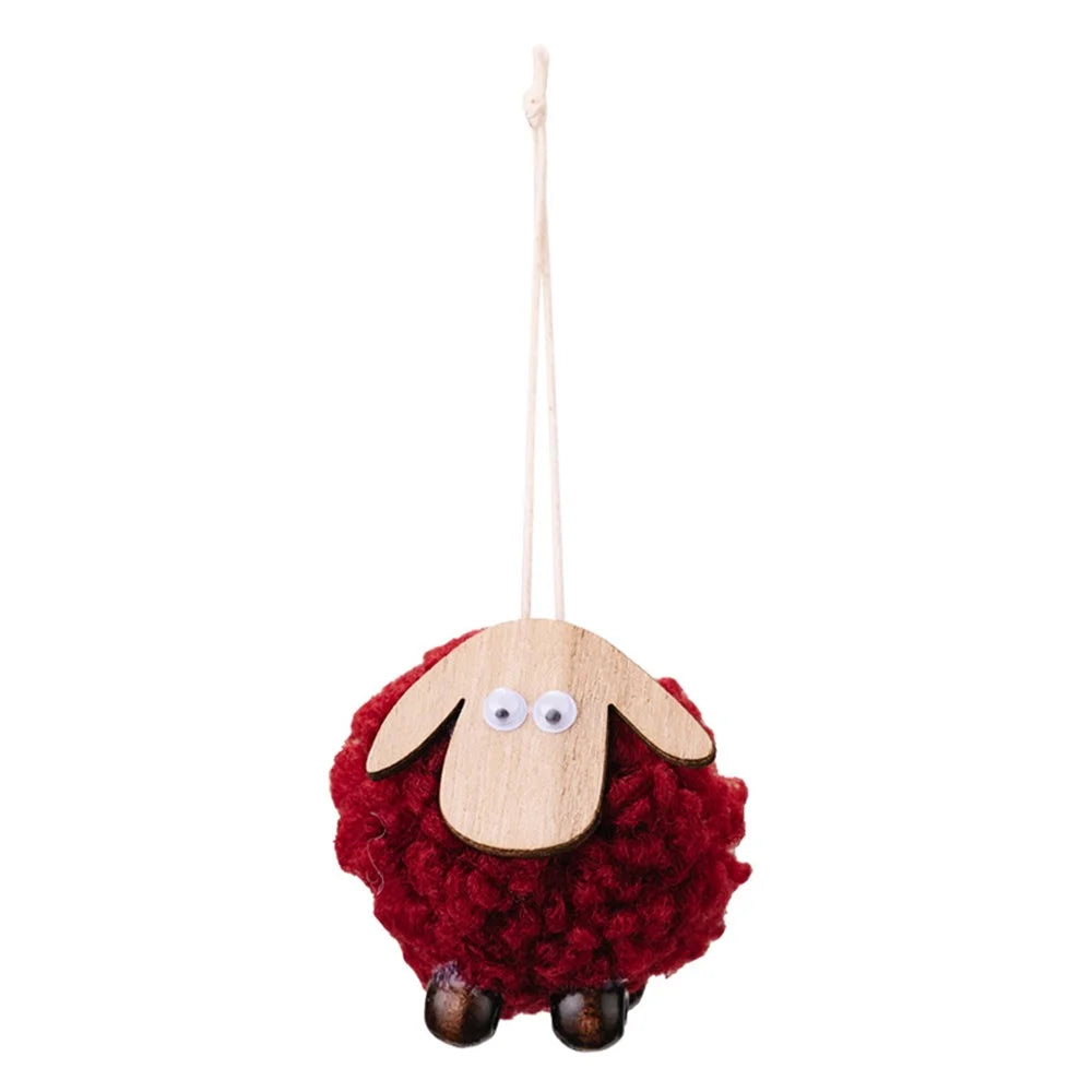 Christmas Tree Pendants Wooden Lamb Sheep Fleece Hanging Ornament Gift Xmas Tree Decoration - Red - 1