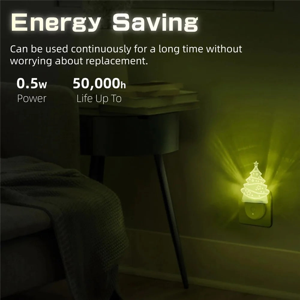 2Pcs Christmas Tree Shape Plug-In Night Light Acrylic Colorful Bedroom Atmosphere Lamp, EU Plug - 6