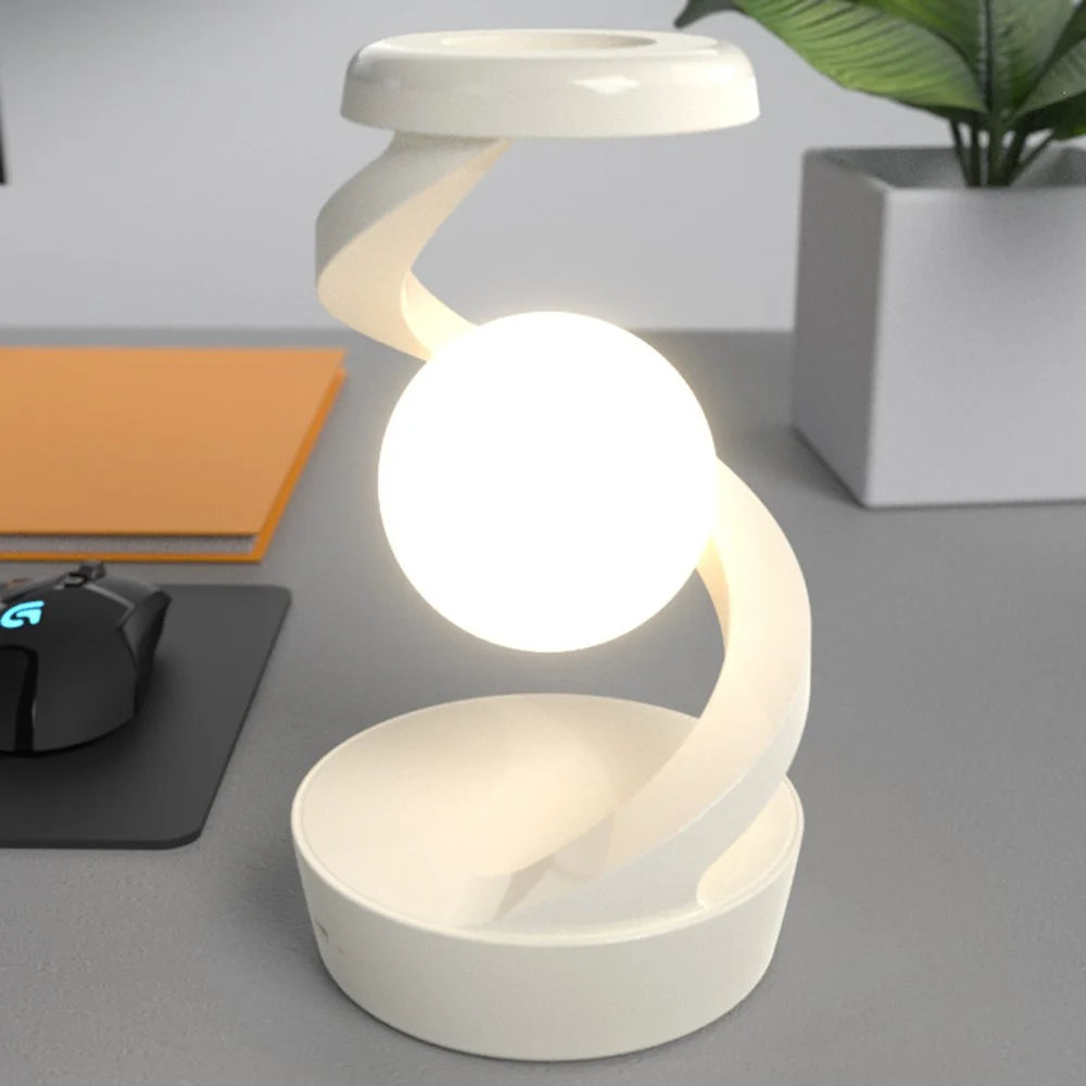 Spiral Levitation Floating Light RGB Night Light with Phone Wireless Charging Pad - White - 1