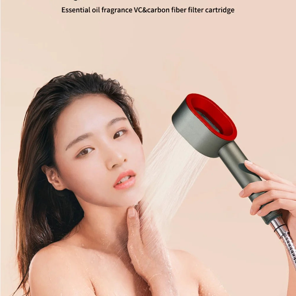 Handheld Massage Plastic Shower Head with Fragrance Cartridge and VC Carbon Fiber Filter - Light Yellow - 4
