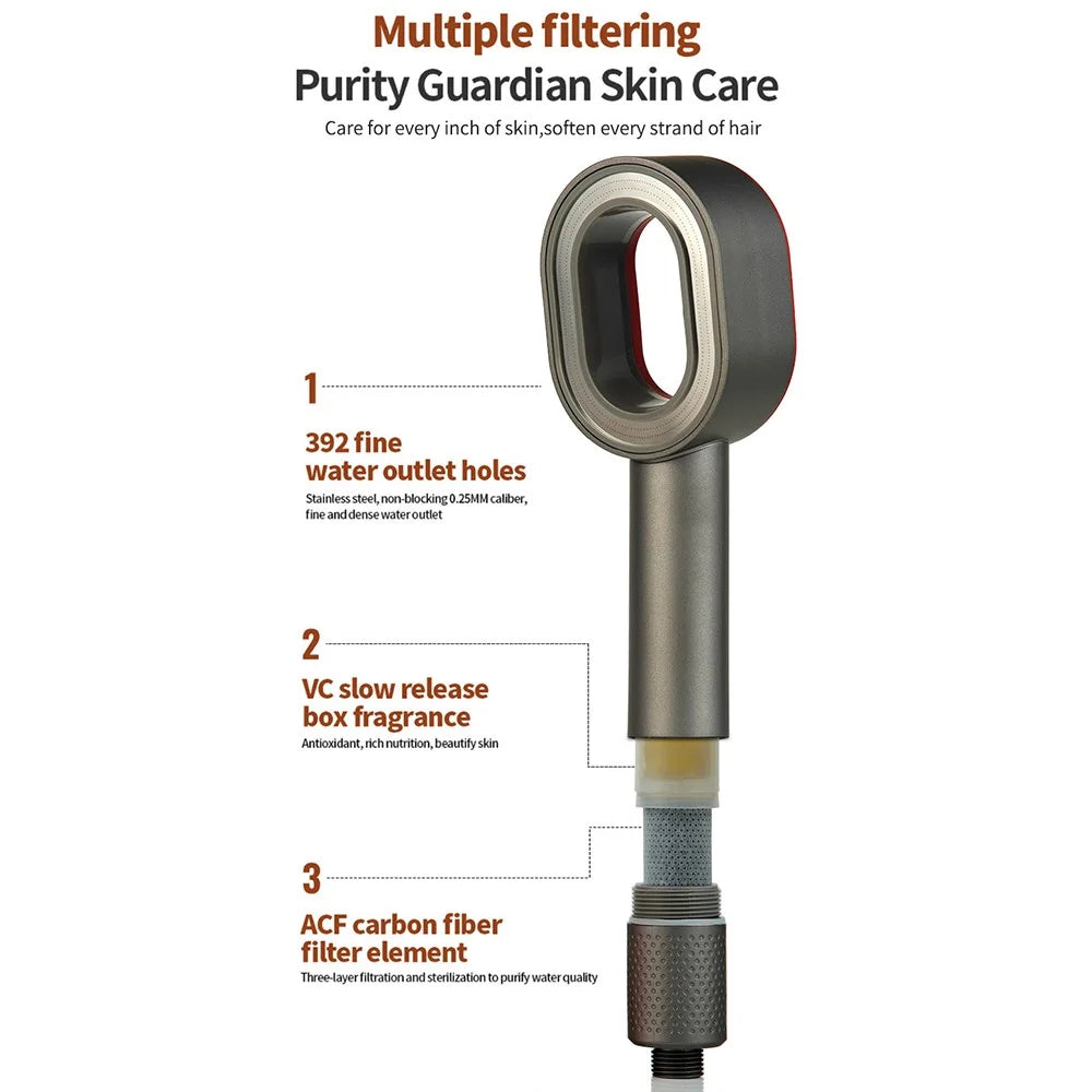 Handheld Shower Head with Massage Scrubber VC Carbon Fiber Filter Plastic Shower Head - Light Yellow - 2