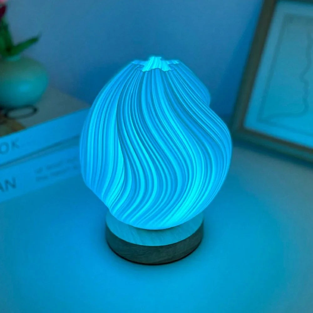 Creative Wooden Nordic Table Lamp Flower Bud Light 16 Color Ambiance Lamp with Remote Control - 4