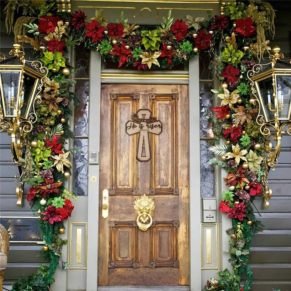 Easter Cross Design Door Hanger Ornament Wooden Sign Front Porch Decor - 4