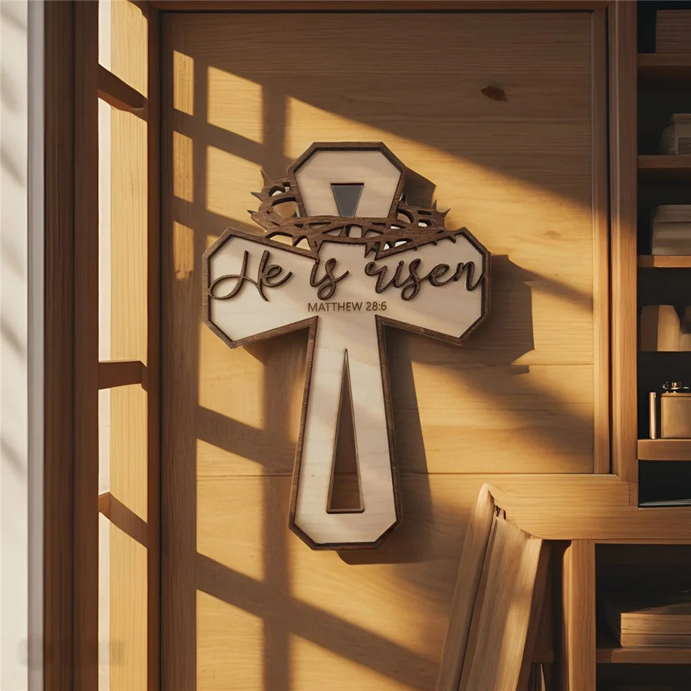 Easter Cross Design Door Hanger Ornament Wooden Sign Front Porch Decor - 6