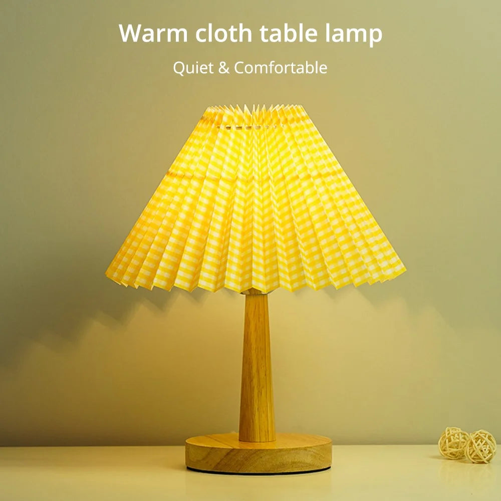 TA-016 Touch Control Table Lamp Pleated Shade Night Lamp 1600mAh Bedside Desk Lamp for Bedroom Living Room - Light Yellow Lampshade - 3