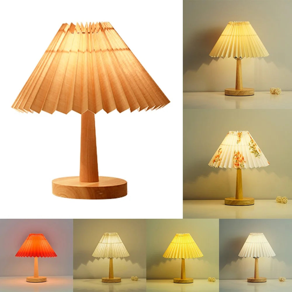 TA-016 Touch Control Table Lamp Pleated Shade Night Lamp 1600mAh Bedside Desk Lamp for Bedroom Living Room - Light Yellow Lampshade - 4
