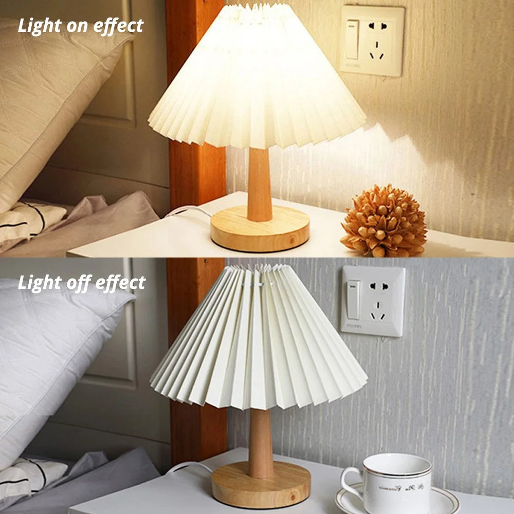 TA-016 Touch Control Table Lamp Pleated Shade Night Lamp 1600mAh Bedside Desk Lamp for Bedroom Living Room - Light Yellow Lampshade - 7