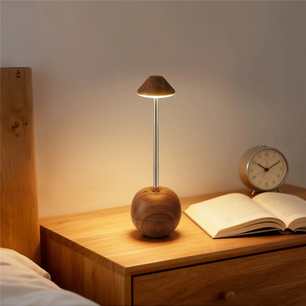 RPT002 Wood Grain Tumbler Design LED Night Light Adjustable Height Decorative Table Lamp Bedside Mood Lighting with Remote - Walnut - 7