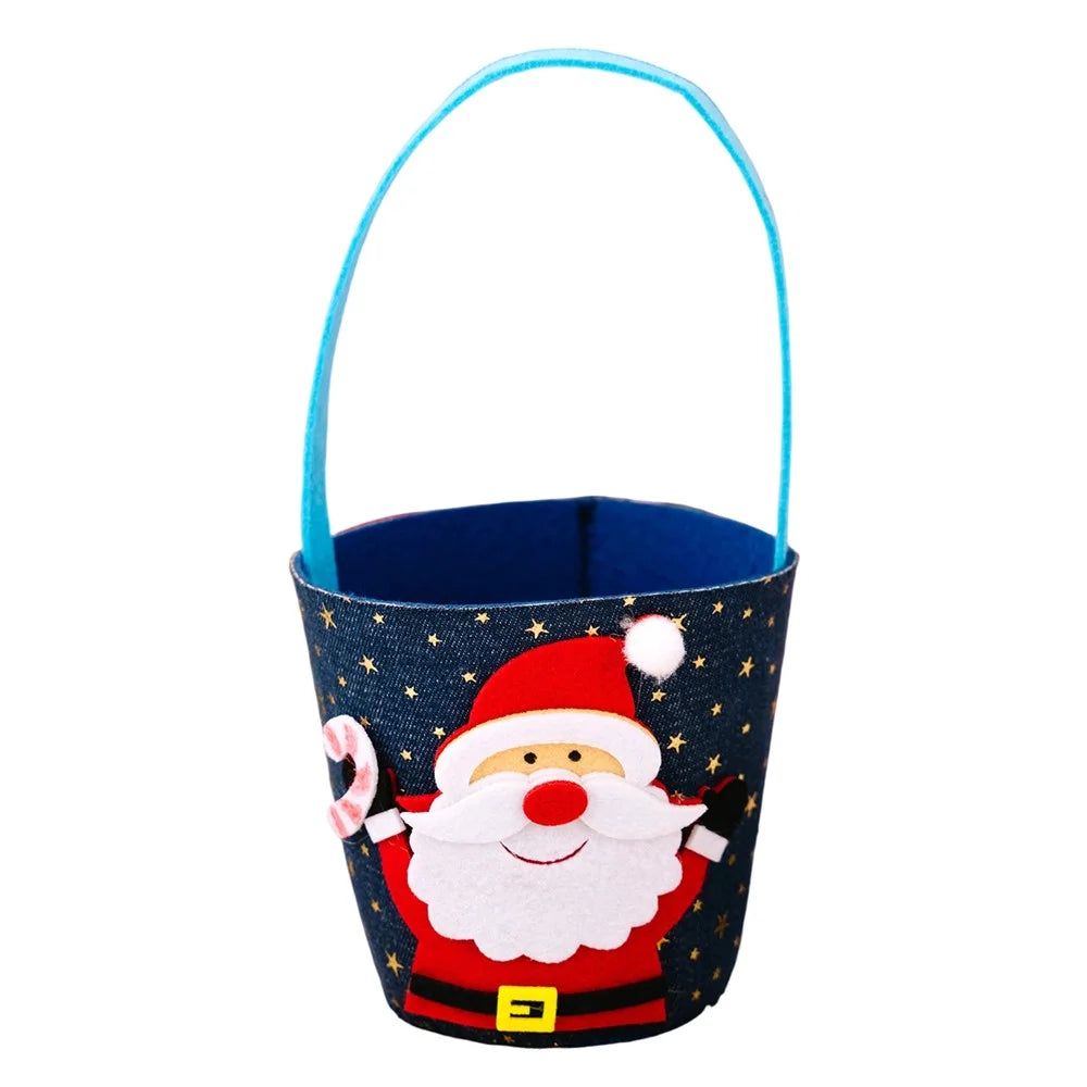 Christmas Gift Bag Fruit Candy Sack Storage Bucket for Kids Holiday Decoration Non-Woven Festive Cartoon Design - Santa Claus - 1
