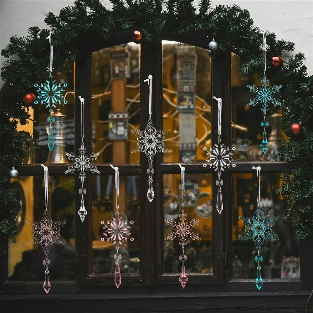 6Pcs Christmas Snowflake Ornaments Crystal Hanging Decorations Winter Holiday Gift Party Tree Garland - Transparent - 2