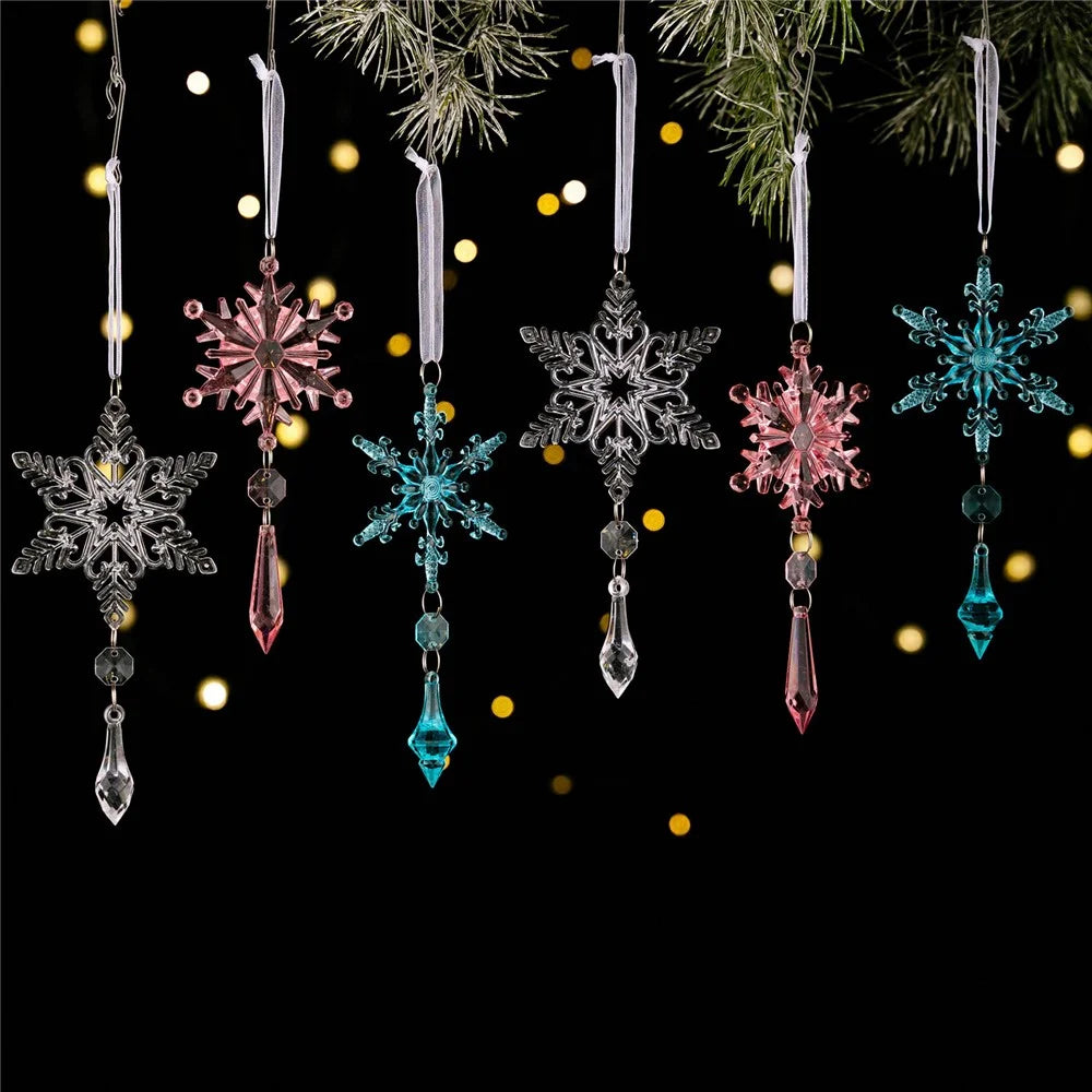6Pcs Christmas Snowflake Ornaments Crystal Hanging Decorations Winter Holiday Gift Party Tree Garland - Transparent - 4