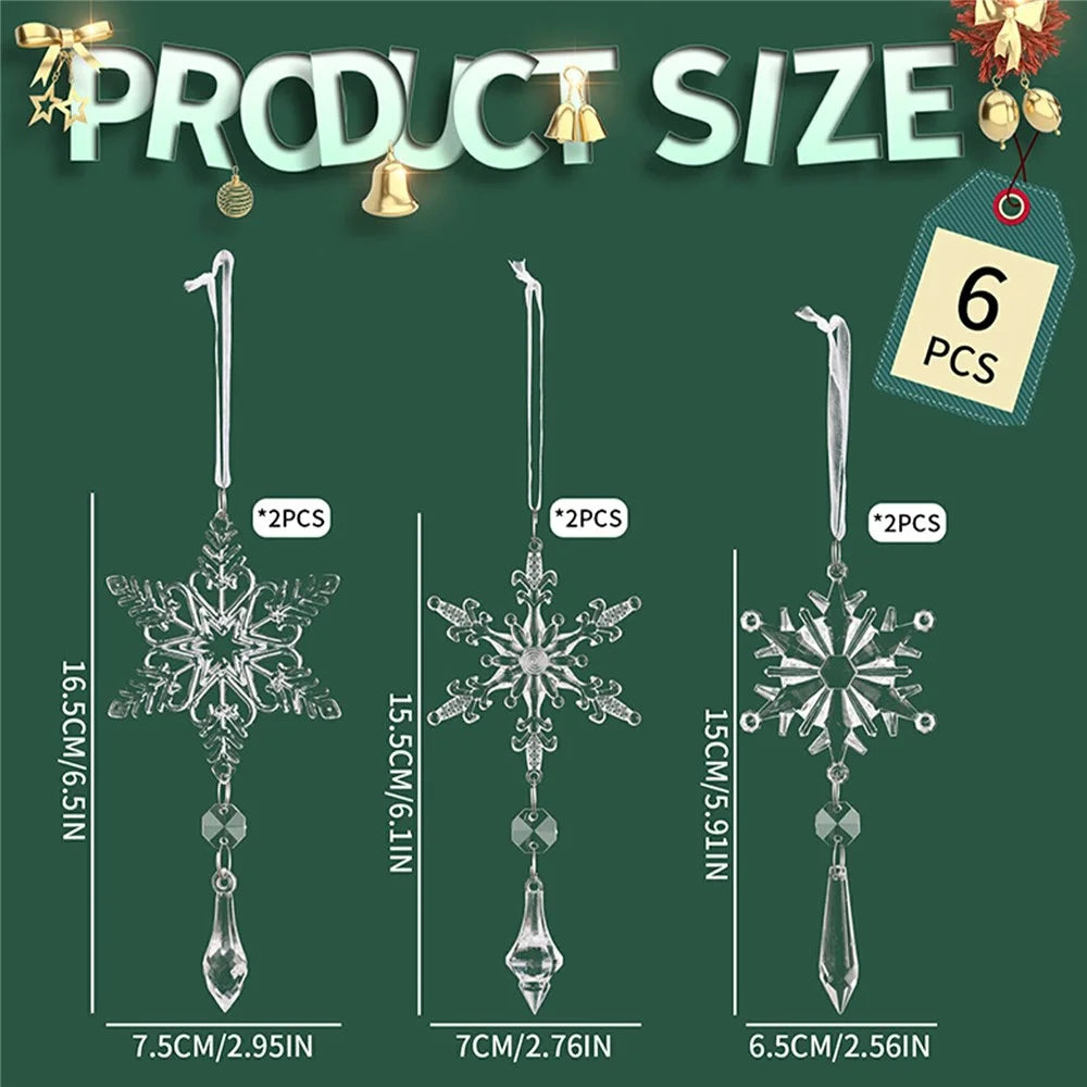 6Pcs Christmas Snowflake Ornaments Crystal Hanging Decorations Winter Holiday Gift Party Tree Garland - Transparent - 6