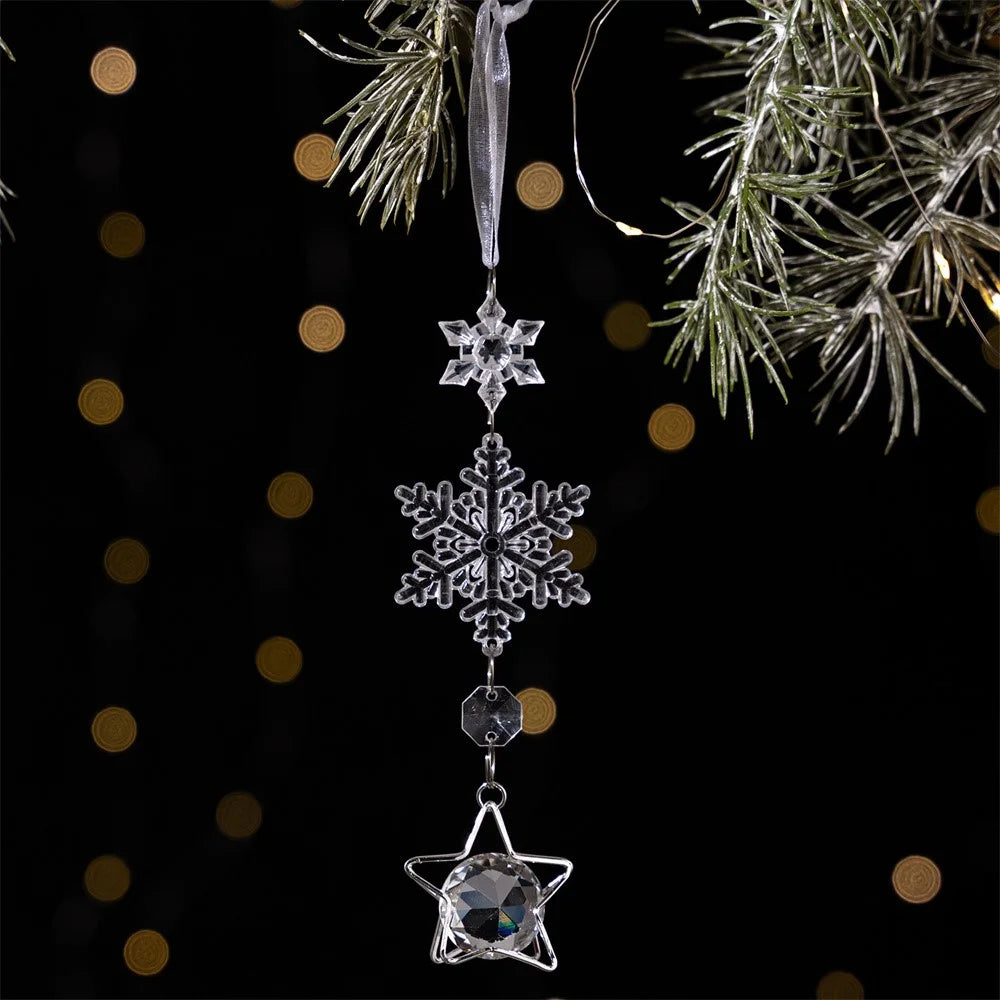 Acrylic Christmas Ornaments Gift Set Snowflake Icicle Teardrop Crystal Clear Decorations Hanging Pendants - Style A / Silver - 1