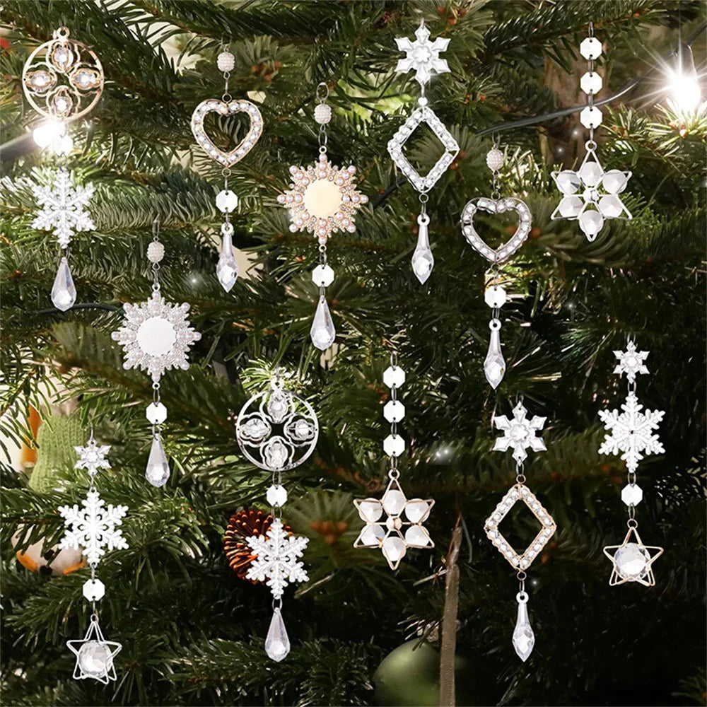 Acrylic Christmas Ornaments Gift Set Snowflake Icicle Teardrop Crystal Clear Decorations Hanging Pendants - Style A / Silver - 2