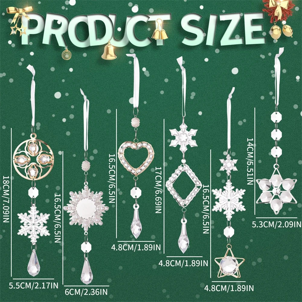 Acrylic Christmas Ornaments Gift Set Snowflake Icicle Teardrop Crystal Clear Decorations Hanging Pendants - Style A / Silver - 6