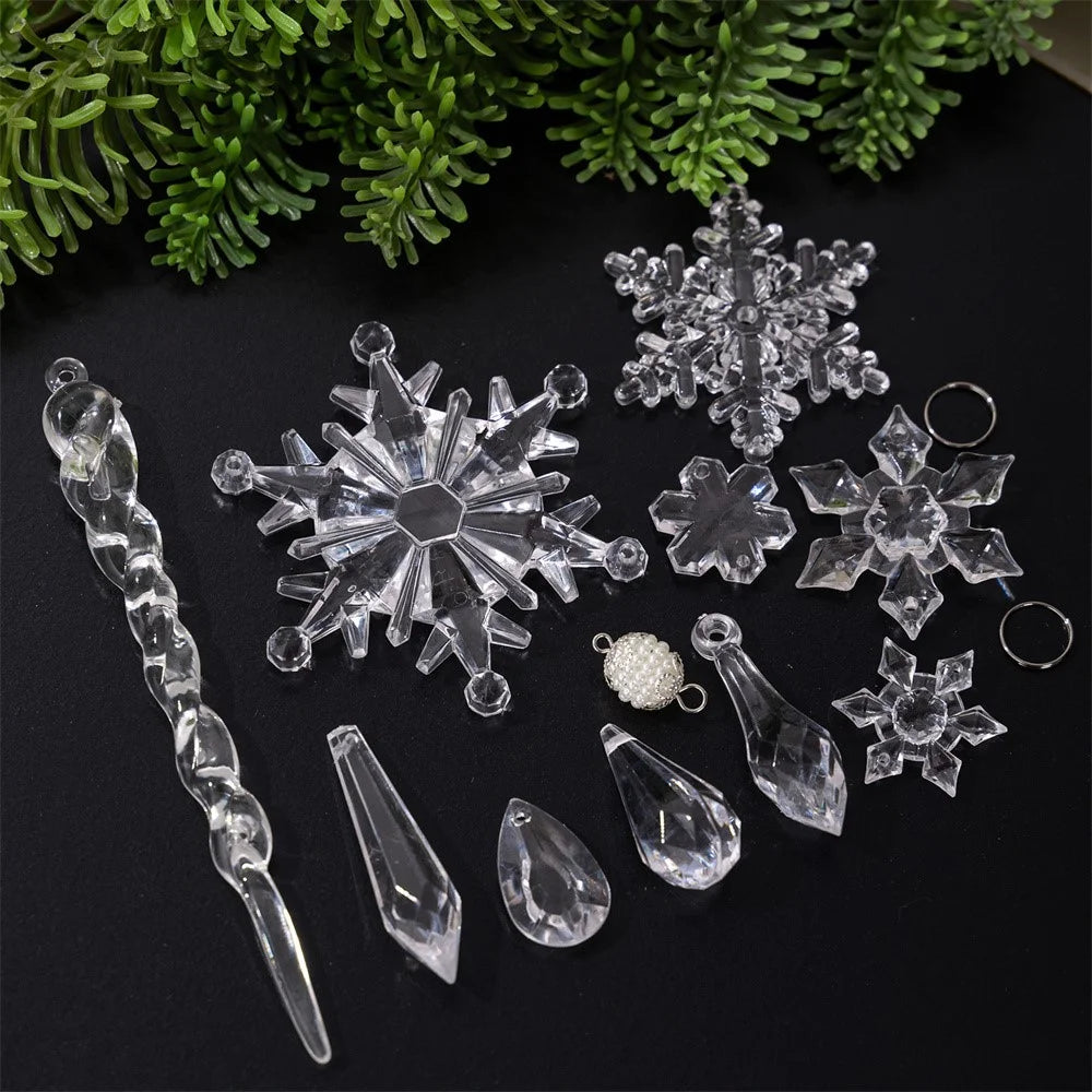 18Pcs Christmas Decorations Set Clear Snowflakes Bayberry Balls Acrylic Icicles Ornaments for Holiday Gift Decor - Transparent - 2