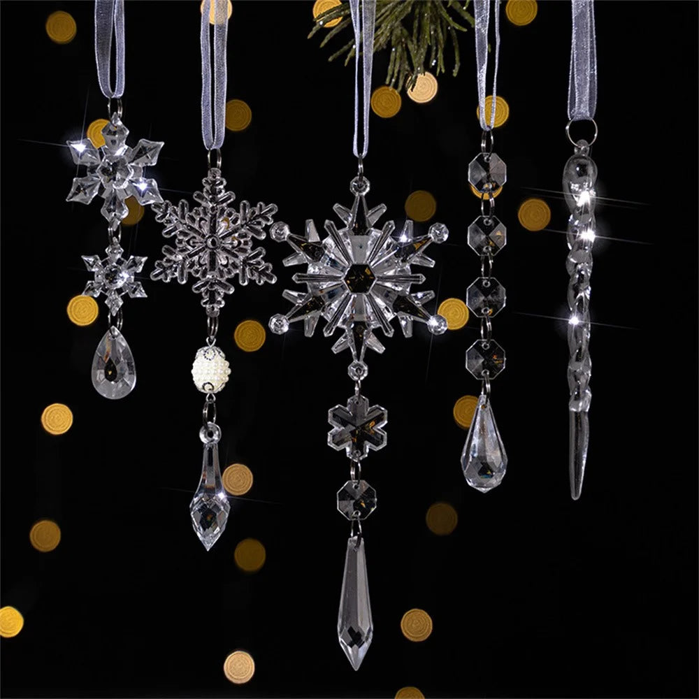 18Pcs Christmas Decorations Set Clear Snowflakes Bayberry Balls Acrylic Icicles Ornaments for Holiday Gift Decor - Transparent - 3