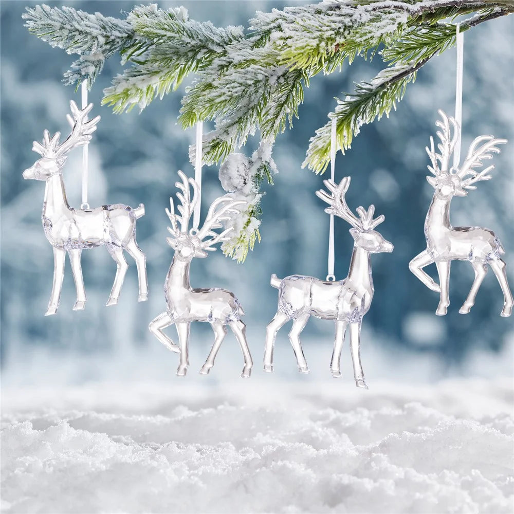 Acrylic Christmas Reindeer Ornaments Clear Hanging Decorations Xmas Tree Pendant for Holiday Gift Decor - Style A - 5