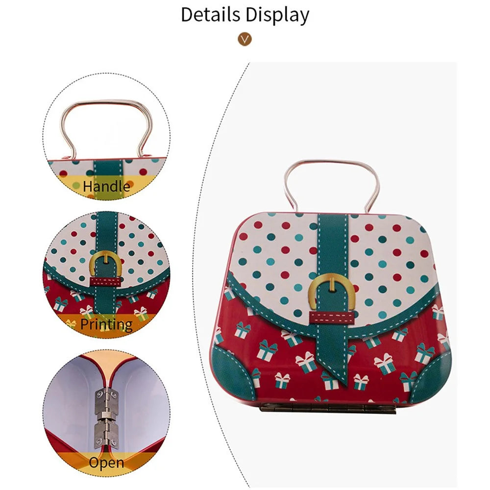 Christmas Tin Gift Box Mini Handbag Design Candy Container for Kids  /  Portable Cookie Storage  /  Holiday Decoration - Style C - 2